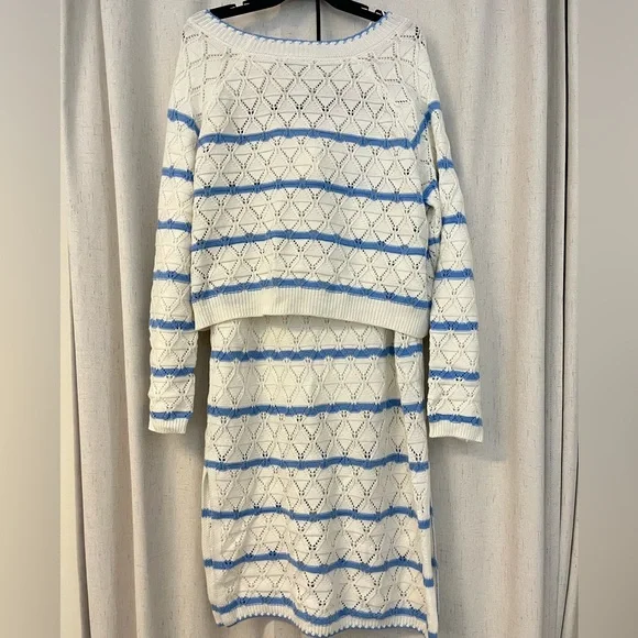 NWT Freshman Blue and White Knit Skirt Set $70 - Picture 8 of 12